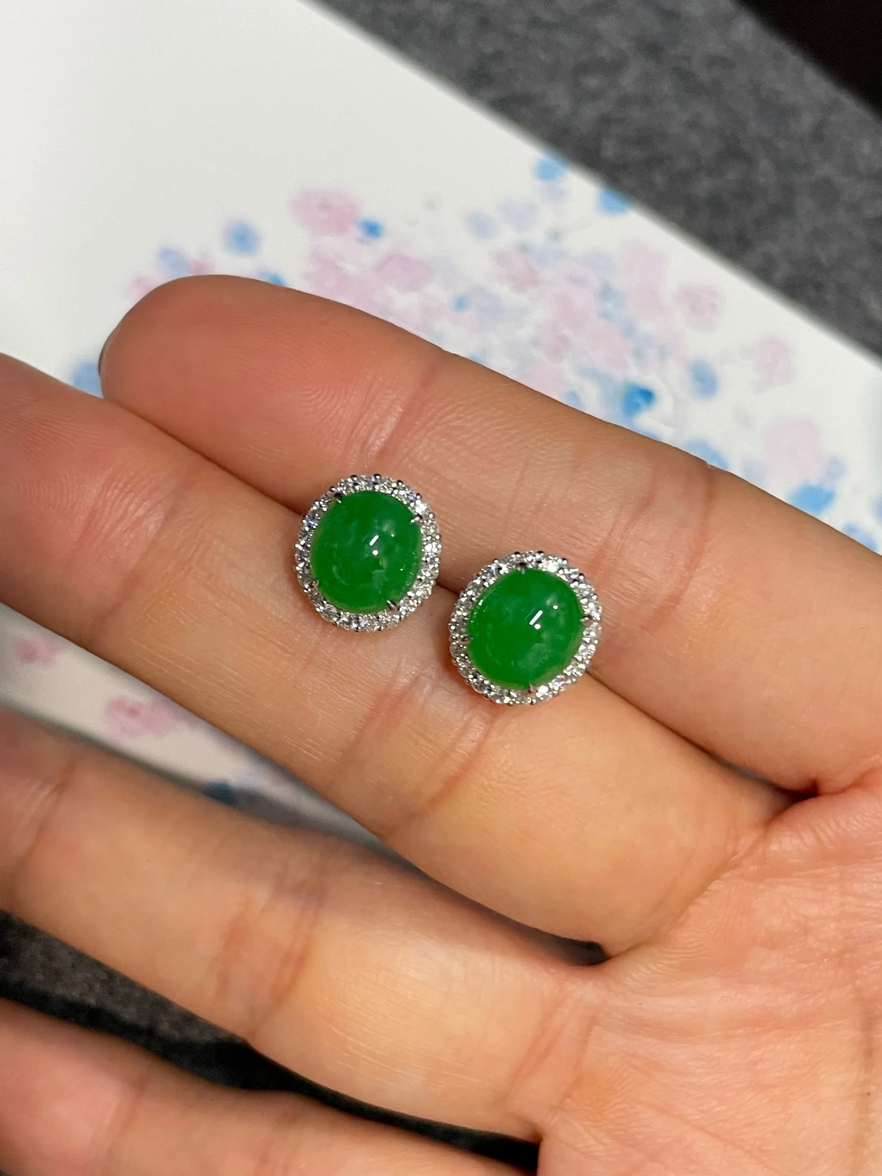 Green Jadeite Cabochon Earrings (NJE210)
