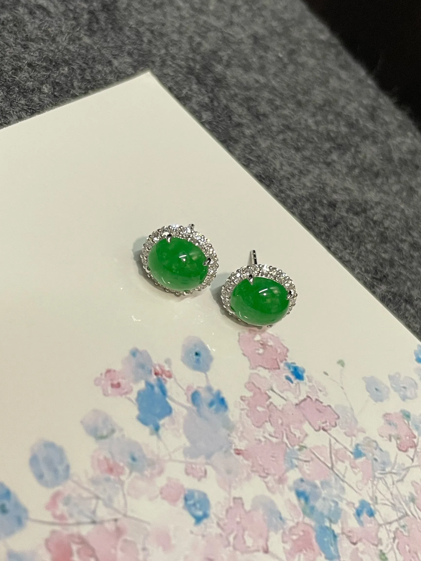 Green Jadeite Cabochon Earrings (NJE210)