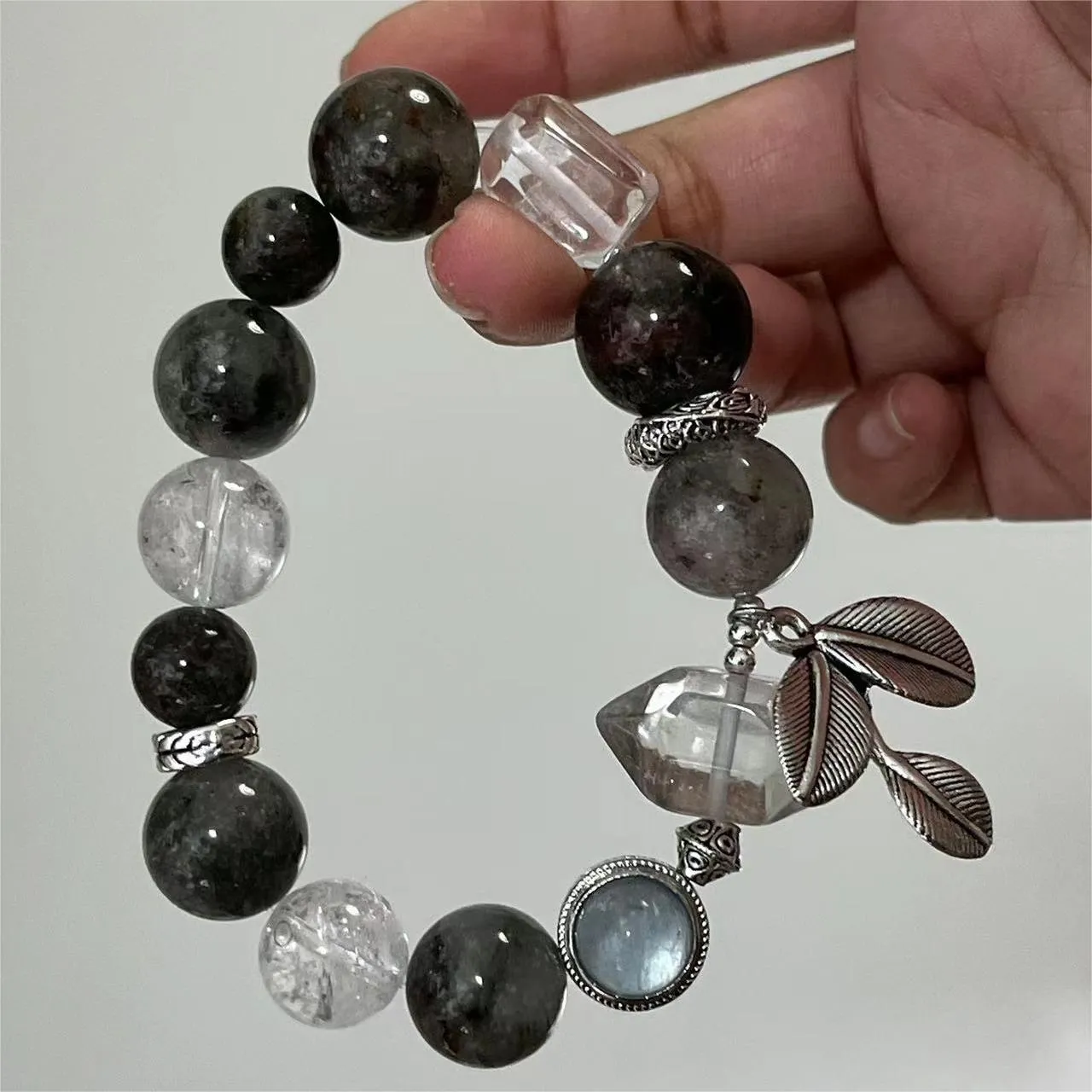 Green Phantom Quartz Azeztulite Aquamarine Bracelet