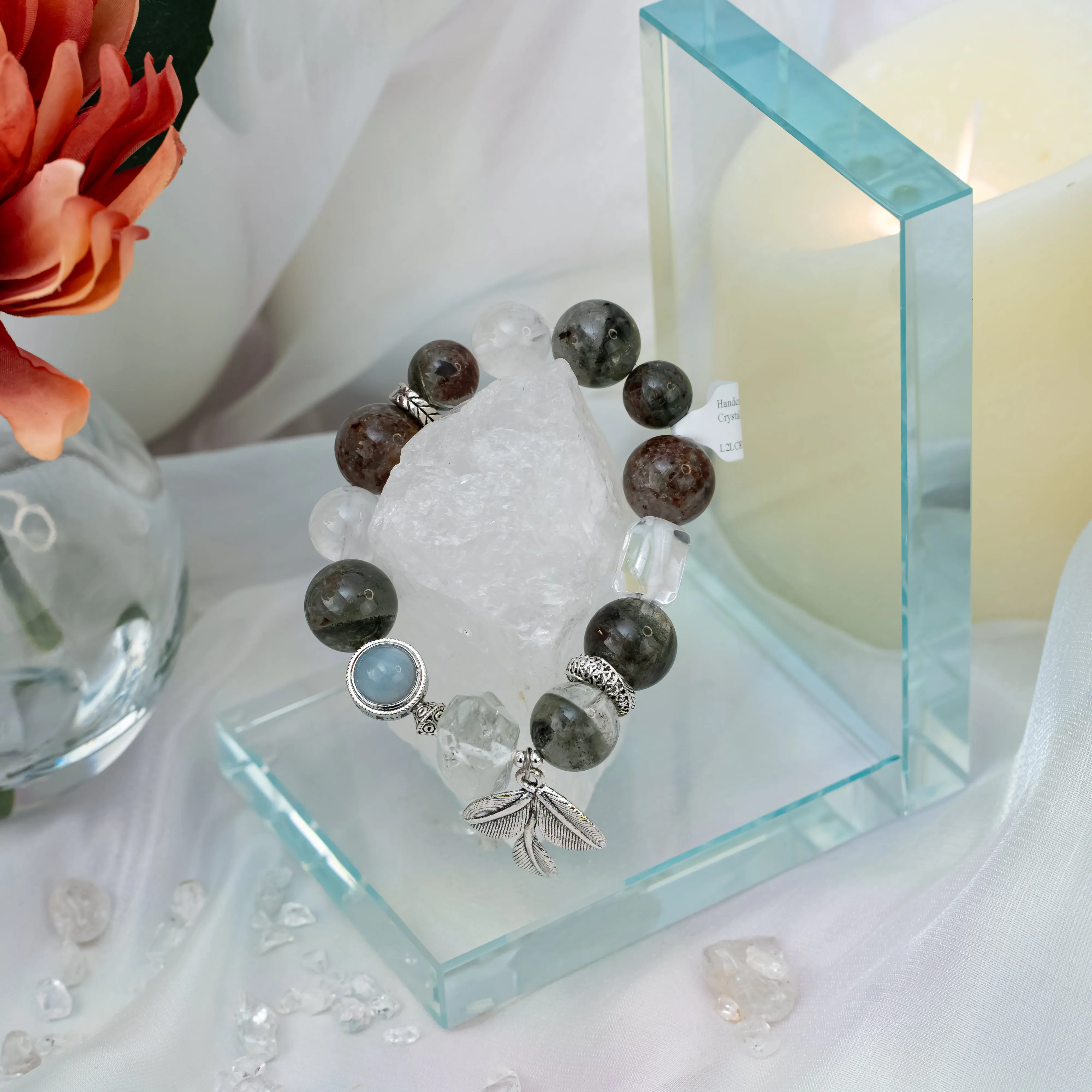 Green Phantom Quartz Azeztulite Aquamarine Bracelet