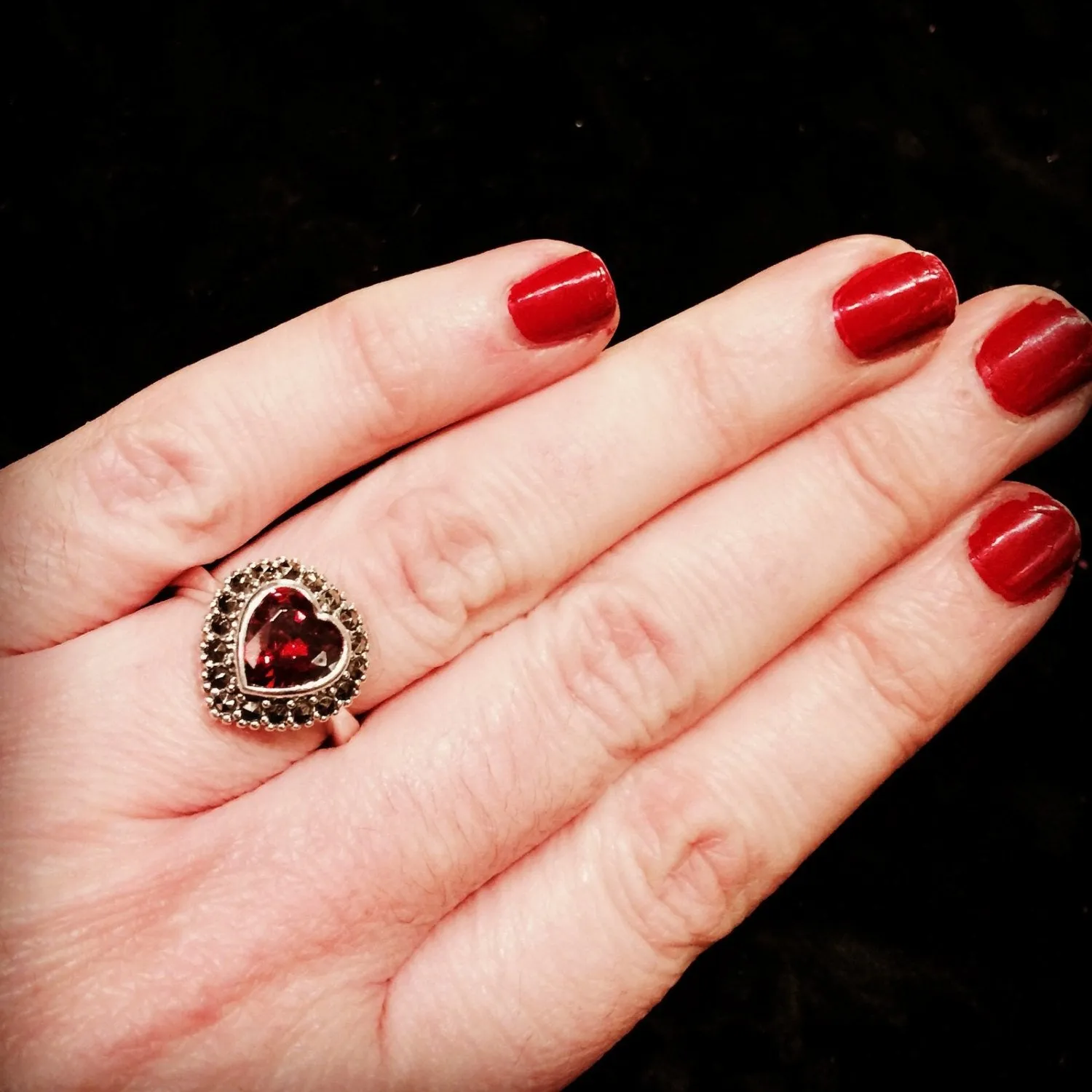 Heart Ring Silver Marcasite Antique Style