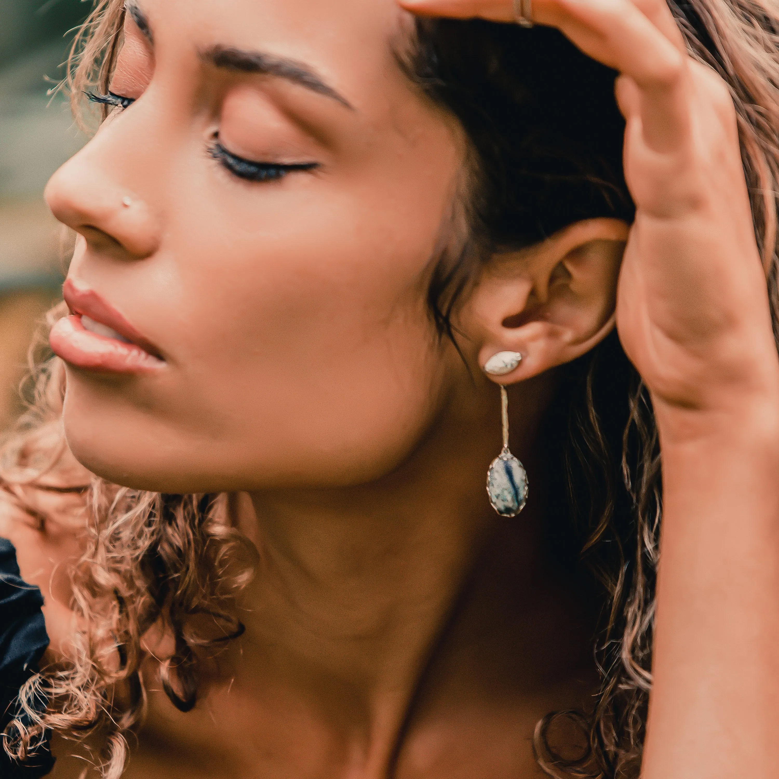 India Affair Dendritic Drop Earrings Silver