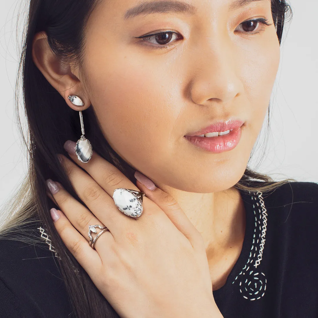 India Affair Dendritic Drop Earrings Silver