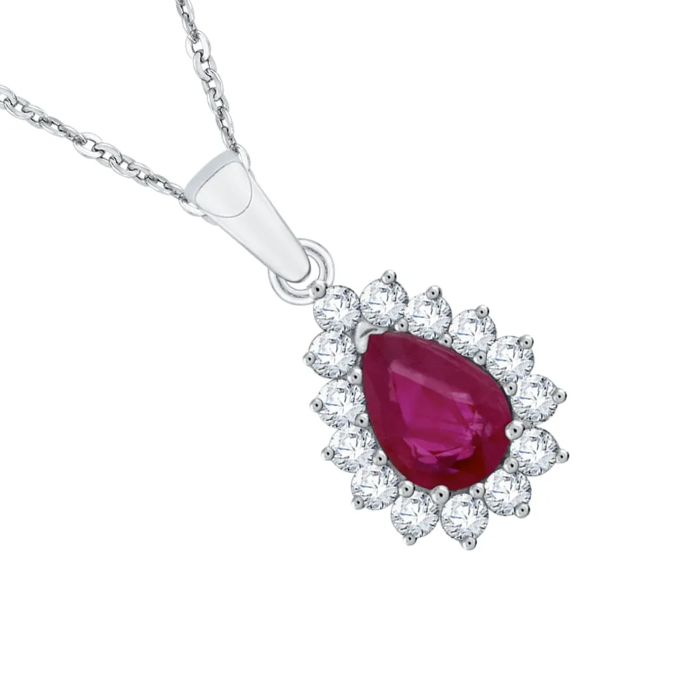 KATARINA Diamond and Pear Cut Ruby Pendant Necklace (1 1/3 cttw)