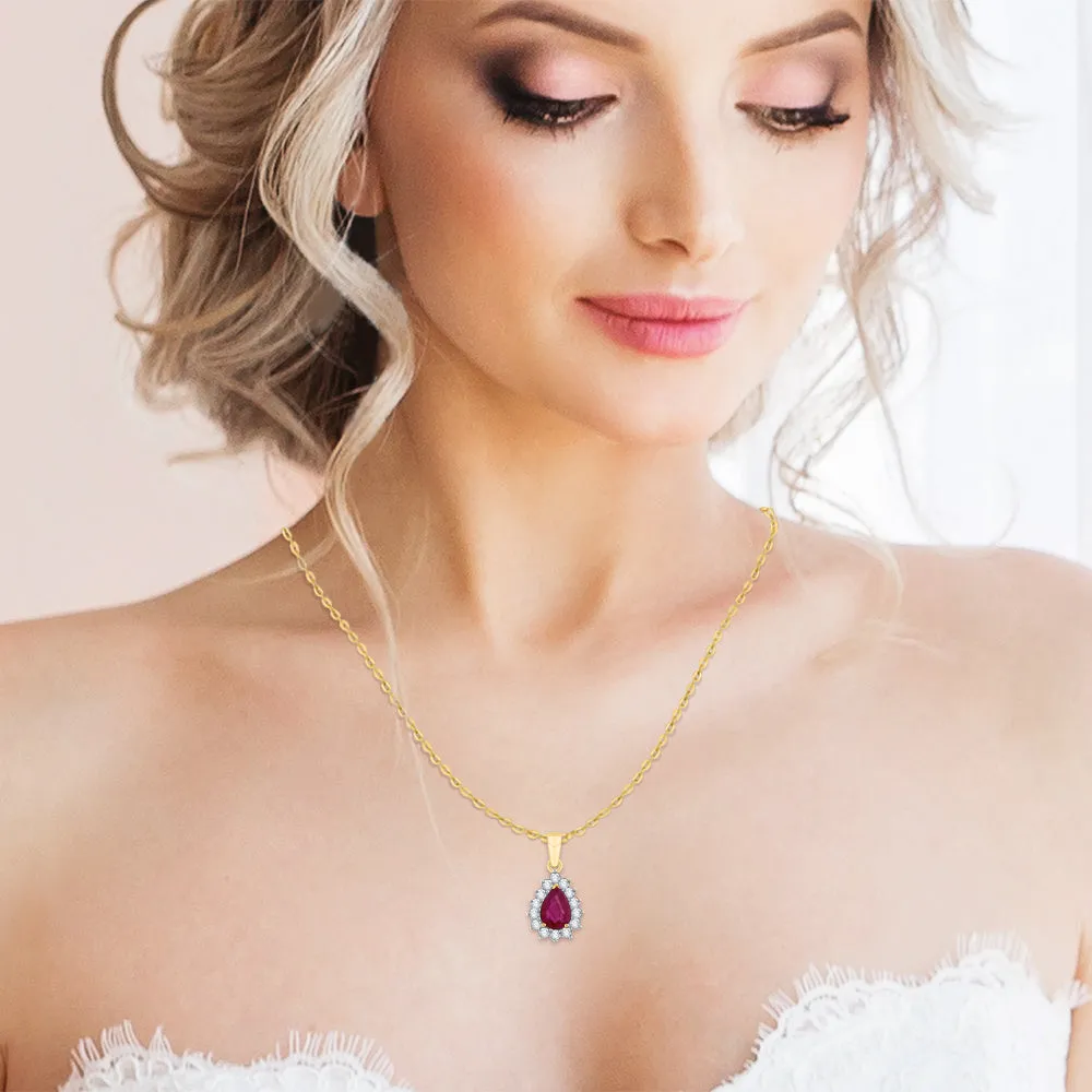 KATARINA Diamond and Pear Cut Ruby Pendant Necklace (1 1/3 cttw)