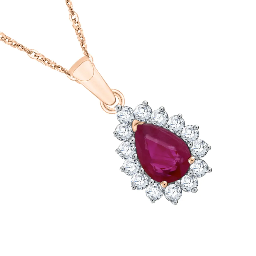 KATARINA Diamond and Pear Cut Ruby Pendant Necklace (1 1/3 cttw)