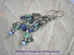 Lavish Swag, Blue Gemstone & Silver Earrings, Chandelier Style