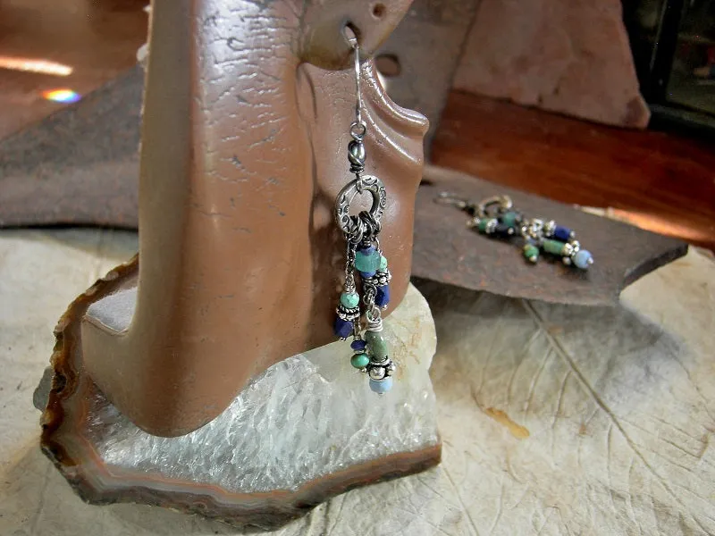 Lavish Swag, Blue Gemstone & Silver Earrings, Chandelier Style