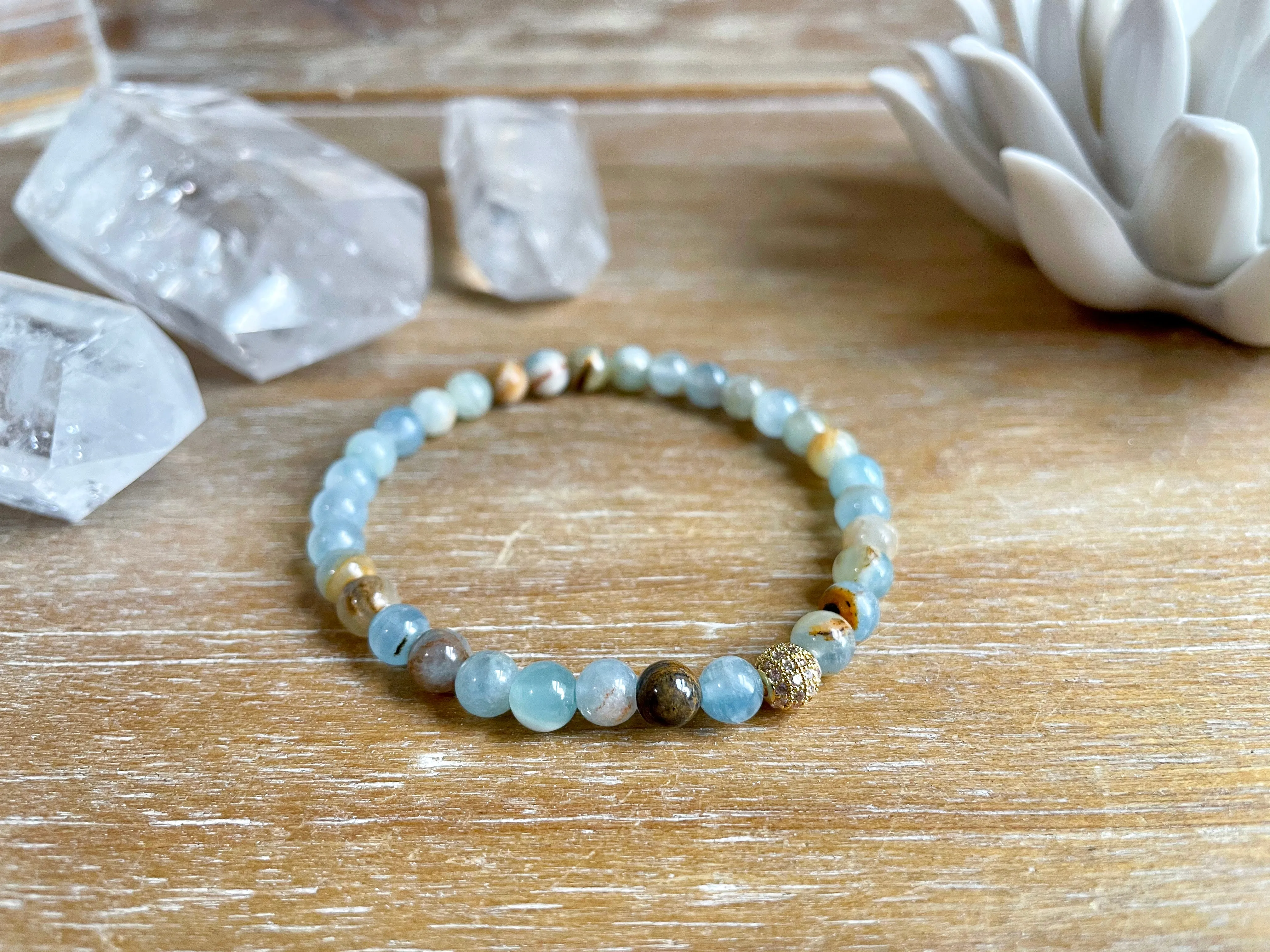 Lemurian Aquatine Calcite Beaded Bracelet || Reiki Infused