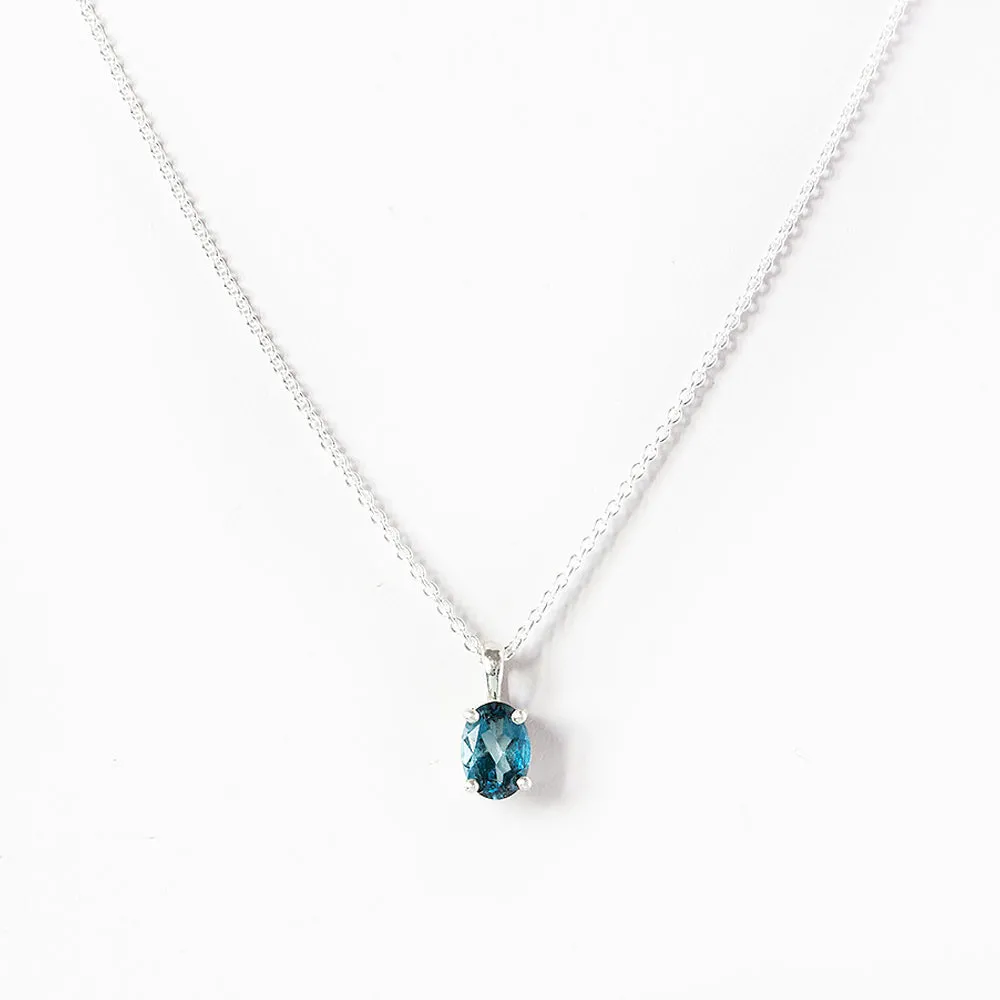 Luna, an Oval cut London Blue Topaz Necklace - 7x5mm