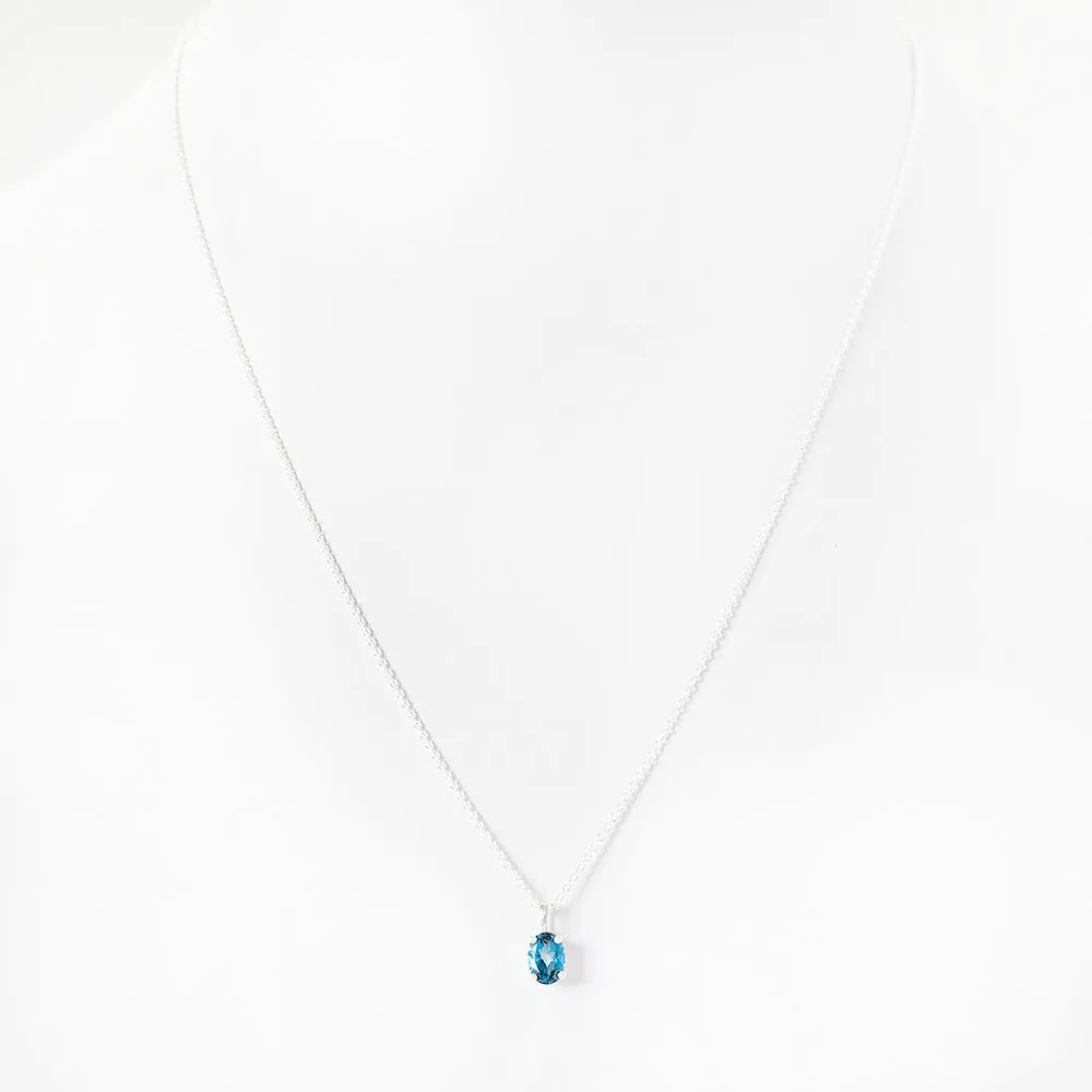 Luna, an Oval cut London Blue Topaz Necklace - 7x5mm