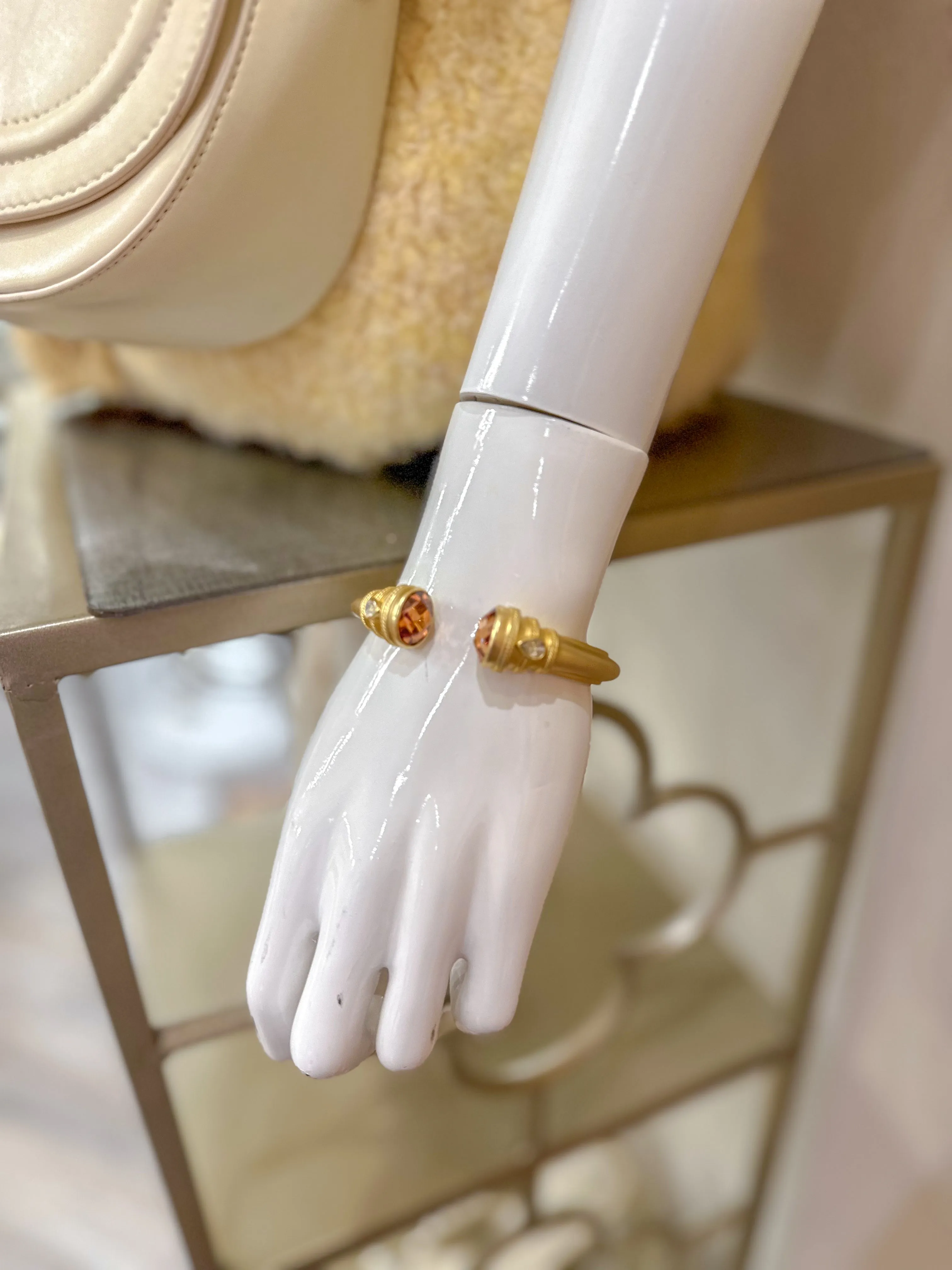 Majestic Gold Cuff Bracelet W/ Topaz Jewel