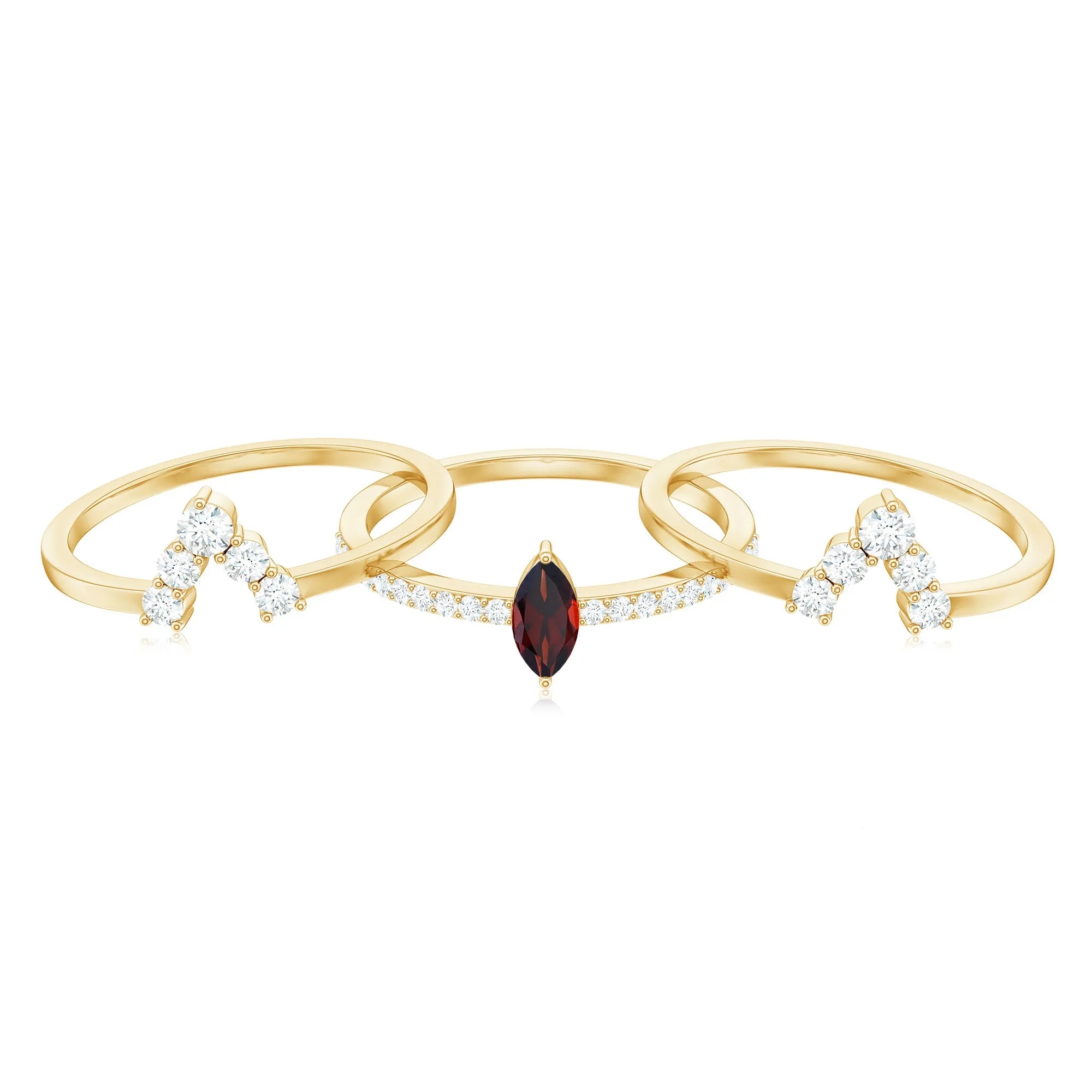 Marquise Garnet Solitaire Trio Ring Set with Diamond