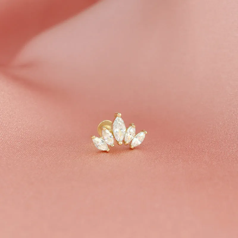 Marquise Tiara Cartilage Flat Back Earring- 14K Gold