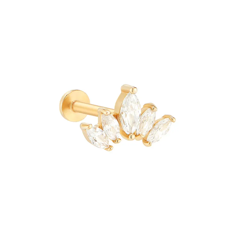 Marquise Tiara Cartilage Flat Back Earring- 14K Gold