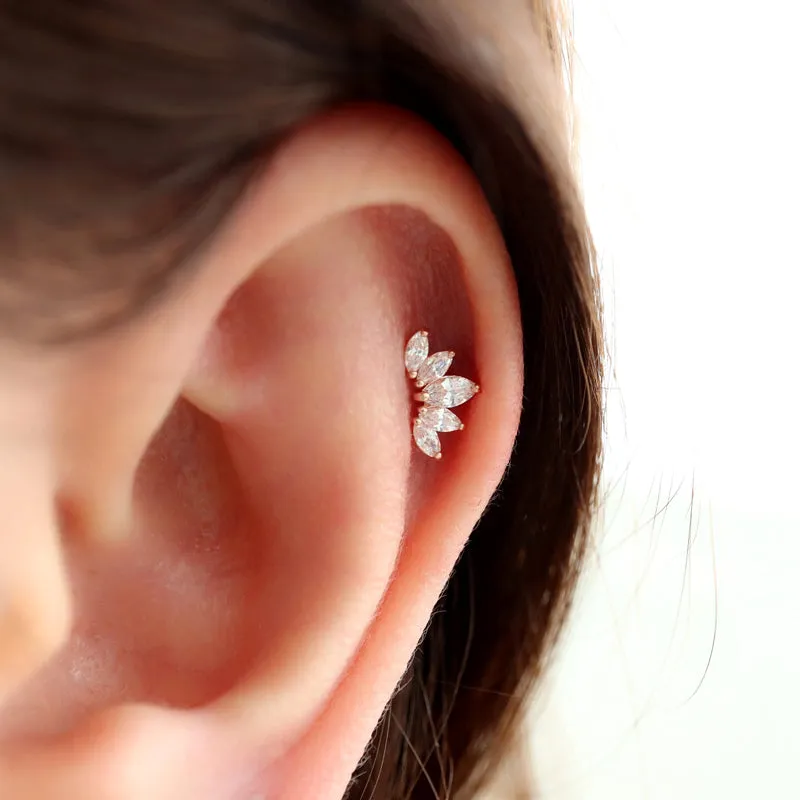 Marquise Tiara Cartilage Flat Back Earring- 14K Gold