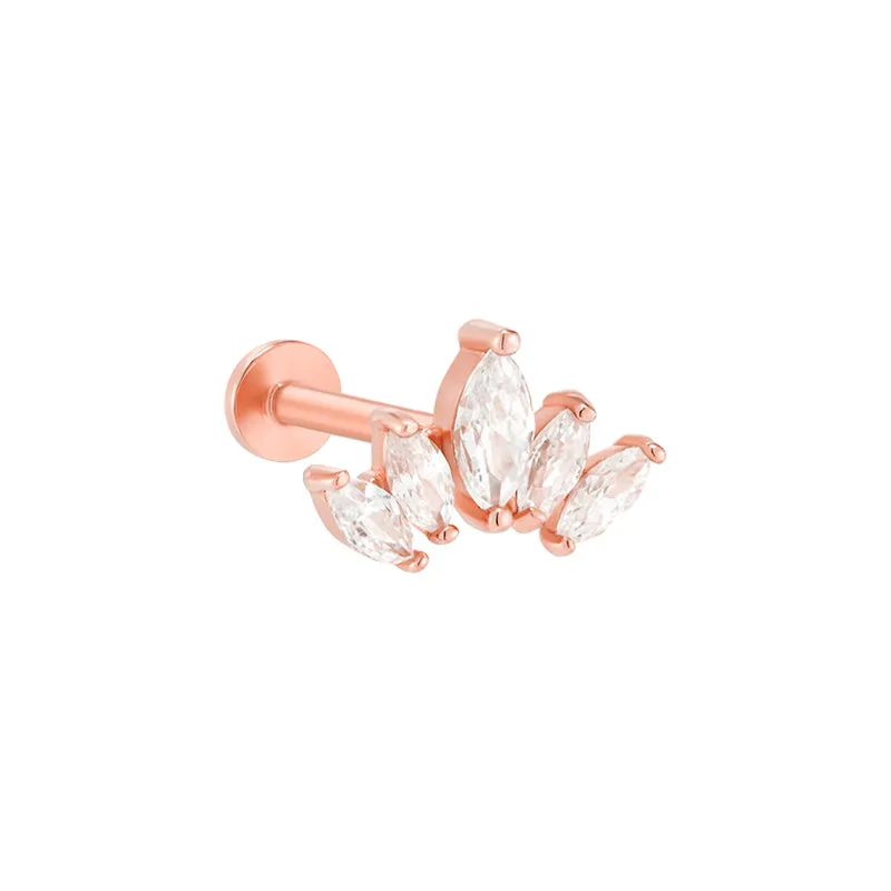 Marquise Tiara Cartilage Flat Back Earring- 14K Gold