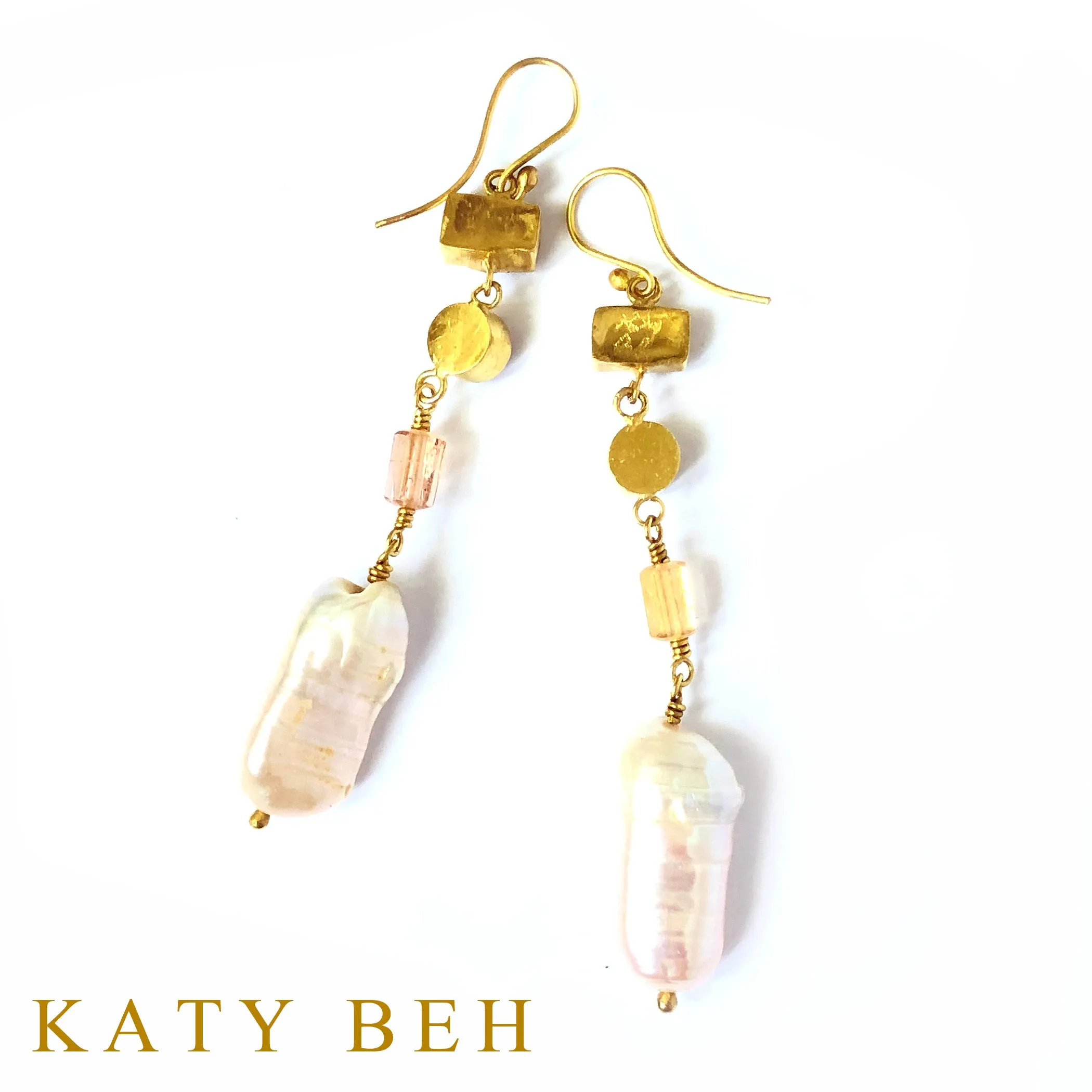 Mary Anne Imperial Topaz, Pink Topaz and Biwa Pearl Earrings