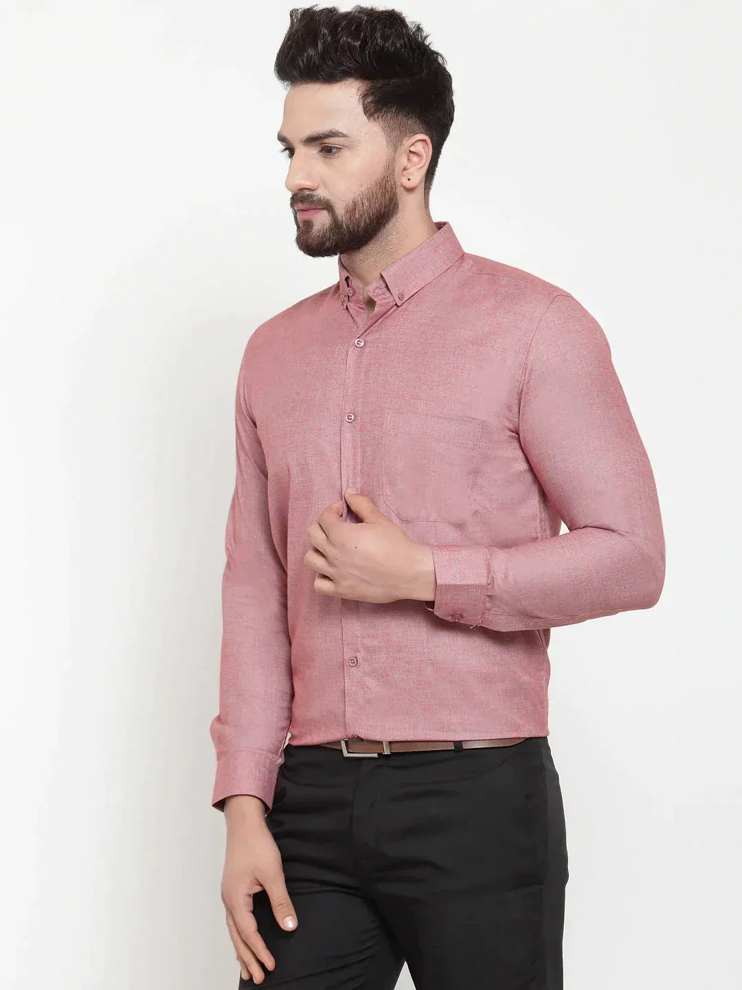 Men's Coral Cotton Solid Button Down Formal Shirts - Taantav