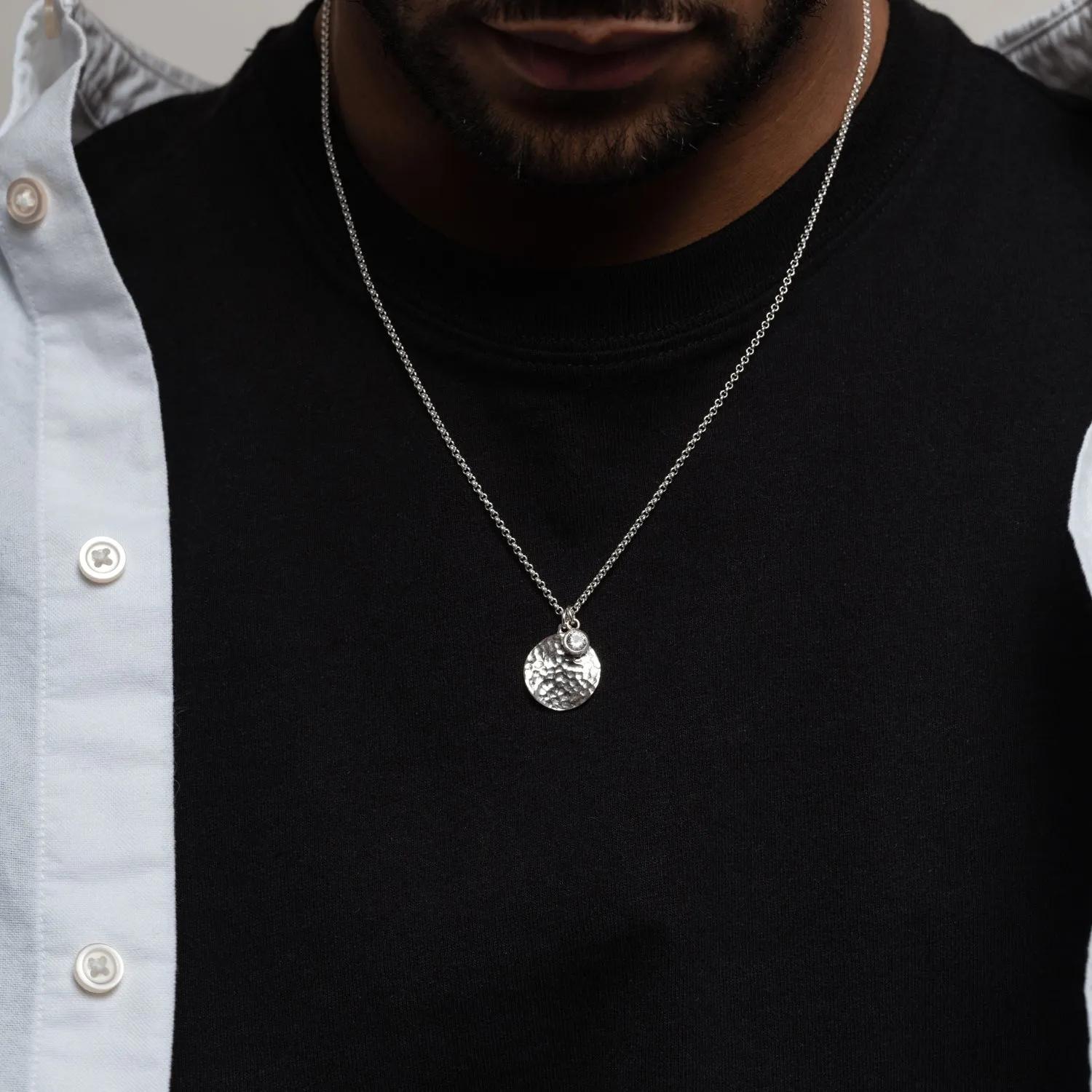 Men's Disc & 5mm White Topaz Array Pendant