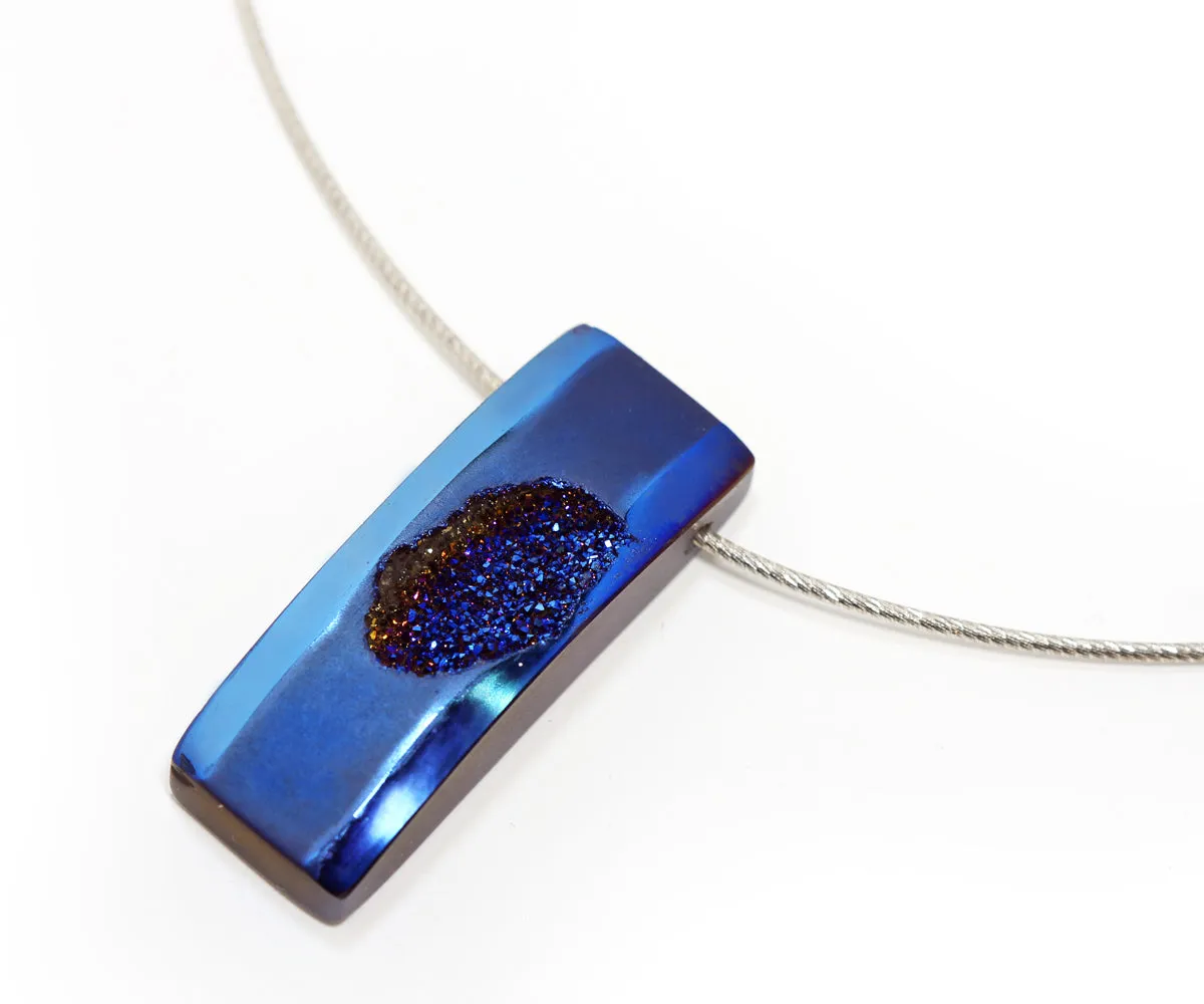 Modern Sapphire Blue Druzy Necklace