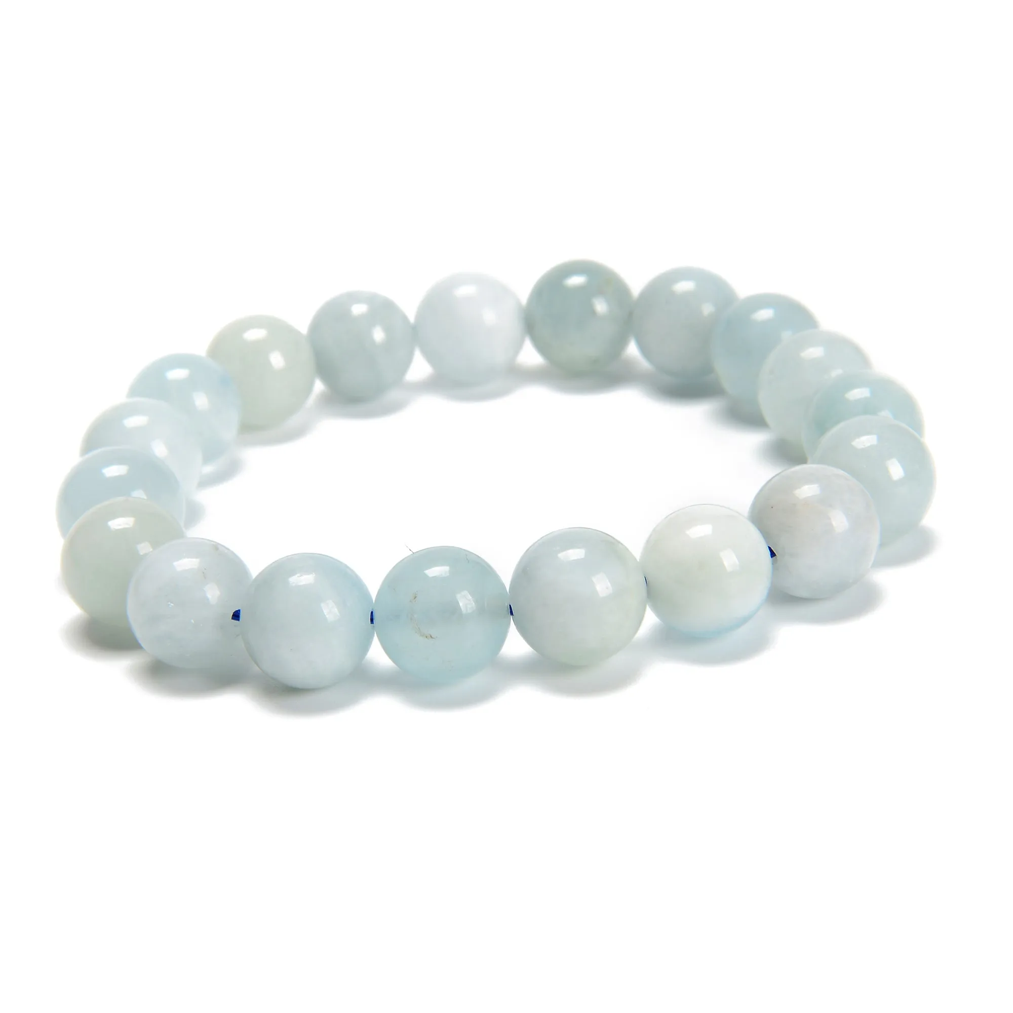 Multi Blue Aquamarine Smooth Round Beaded Bracelet 10mm 7.5'' Length 3 PCS/ Set
