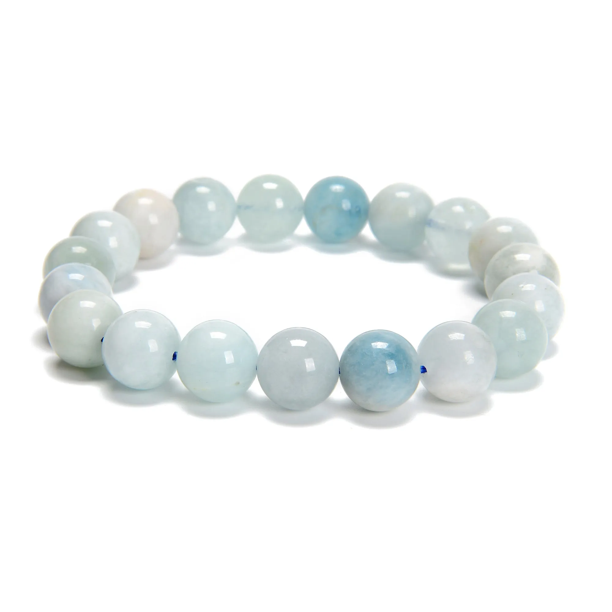 Multi Blue Aquamarine Smooth Round Beaded Bracelet 10mm 7.5'' Length 3 PCS/ Set