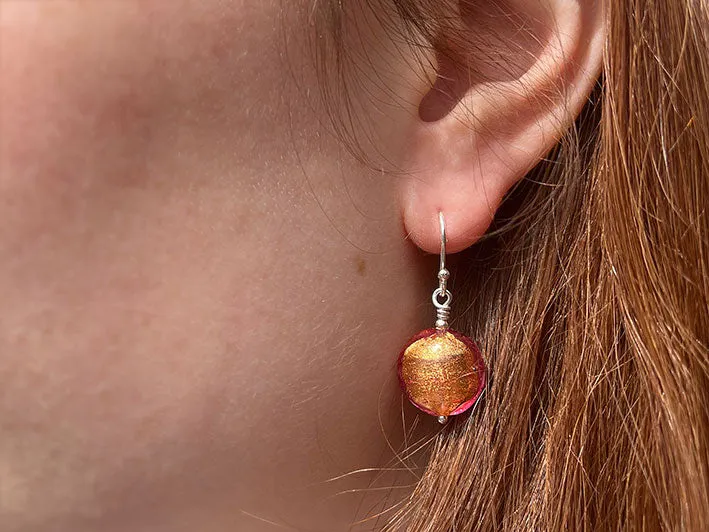 Murano Glass Lentil Earrings - Verde Macchiata