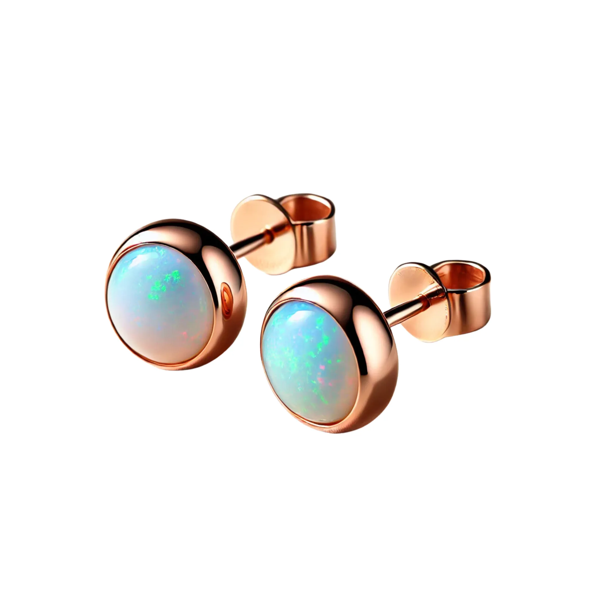 Natural Australian Opal Stud Earrings | AAA Grade Bezel Set in 14K Gold