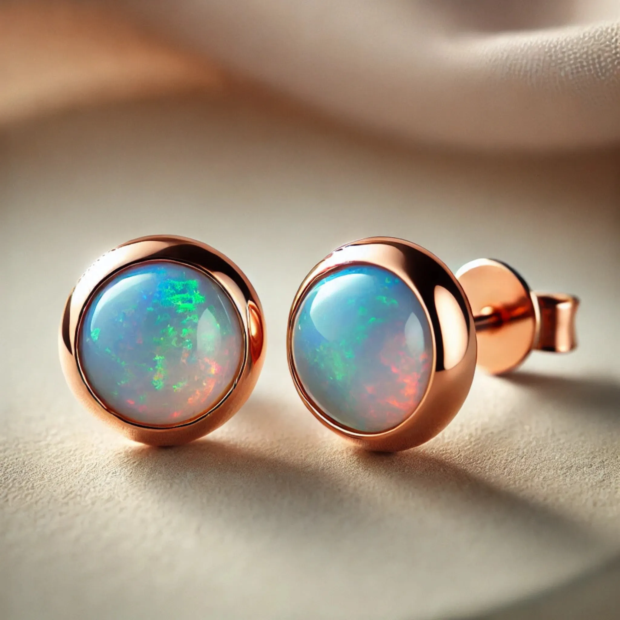 Natural Australian Opal Stud Earrings | AAA Grade Bezel Set in 14K Gold