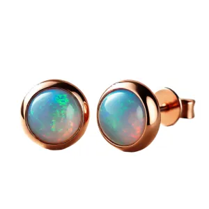 Natural Australian Opal Stud Earrings | AAA Grade Bezel Set in 14K Gold