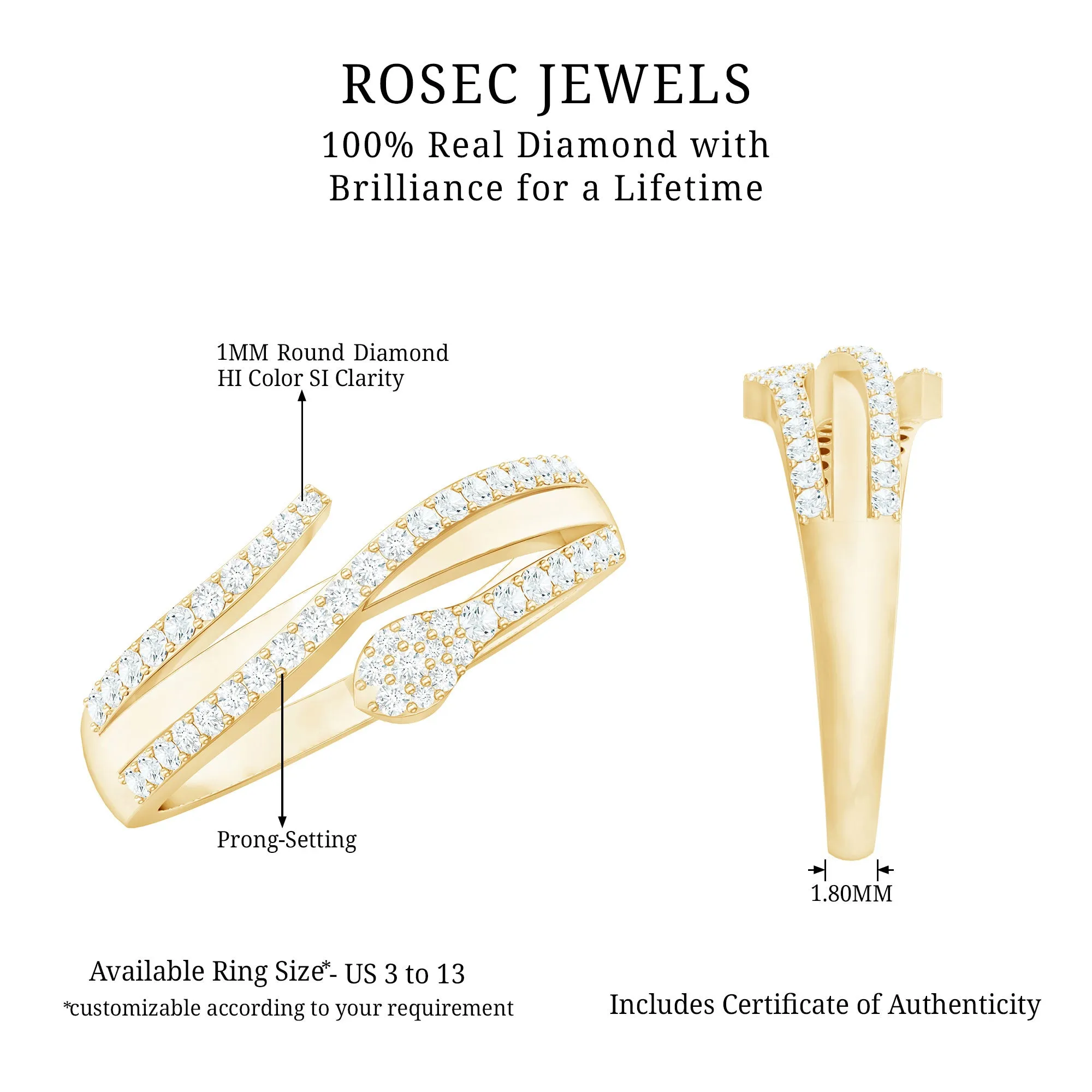 Natural Diamond Snake Ring in Gold