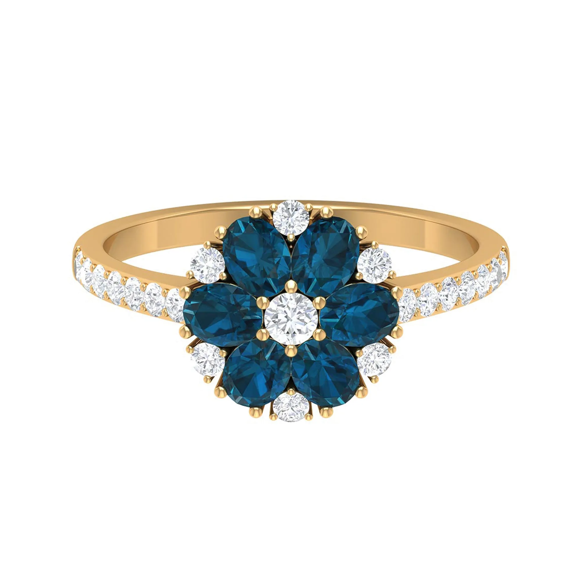Natural London Blue Topaz and Diamond Flower Engagement Ring