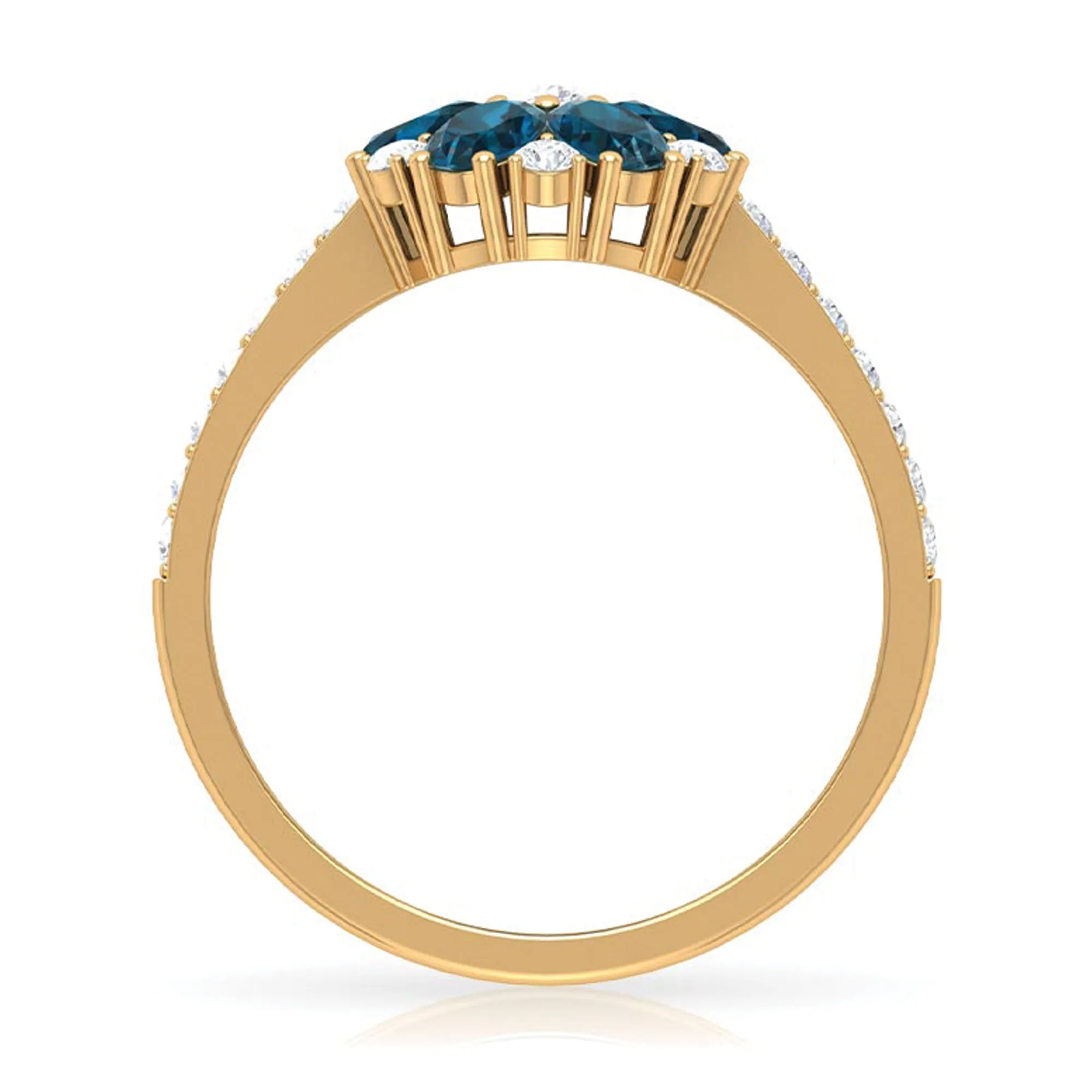 Natural London Blue Topaz and Diamond Flower Engagement Ring