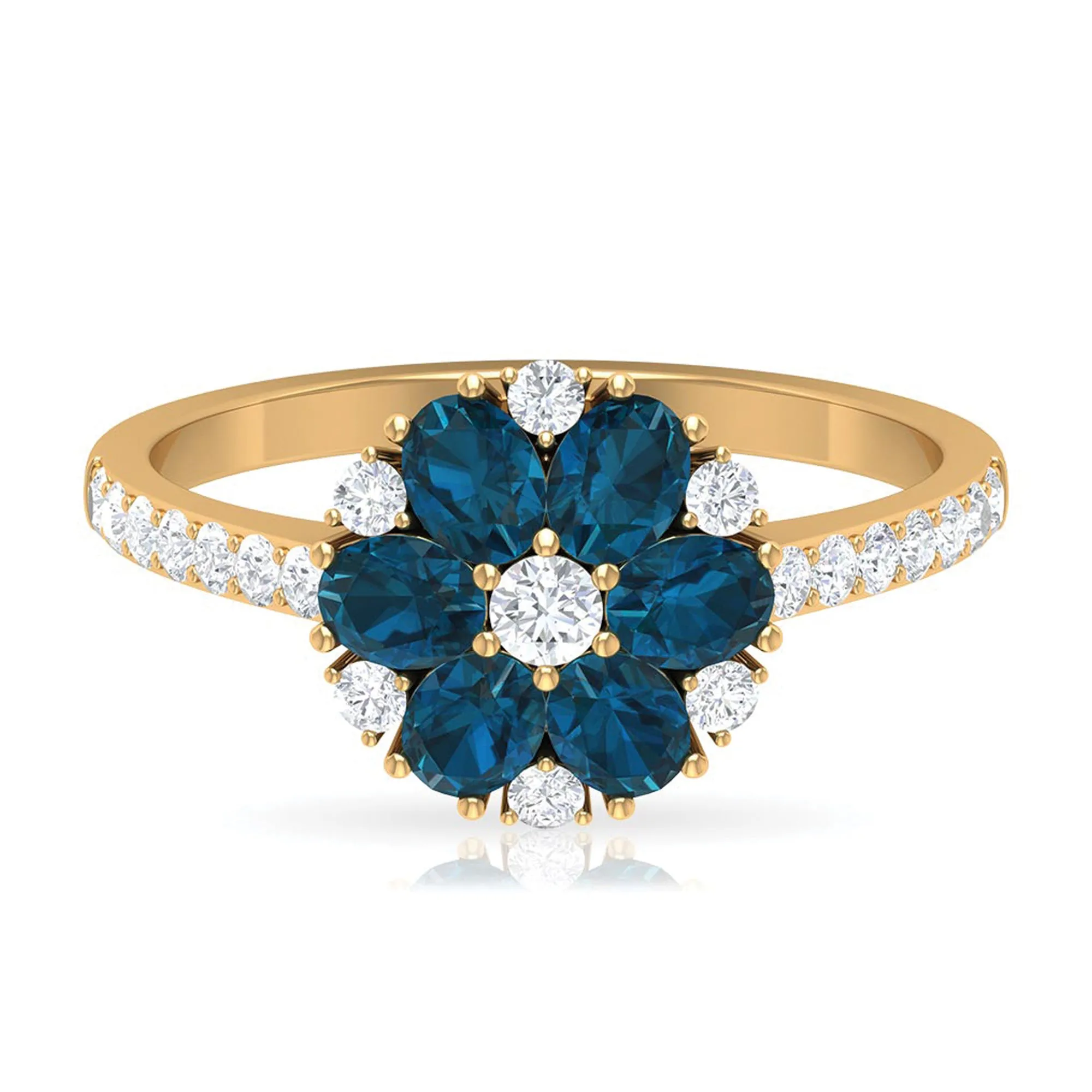 Natural London Blue Topaz and Diamond Flower Engagement Ring
