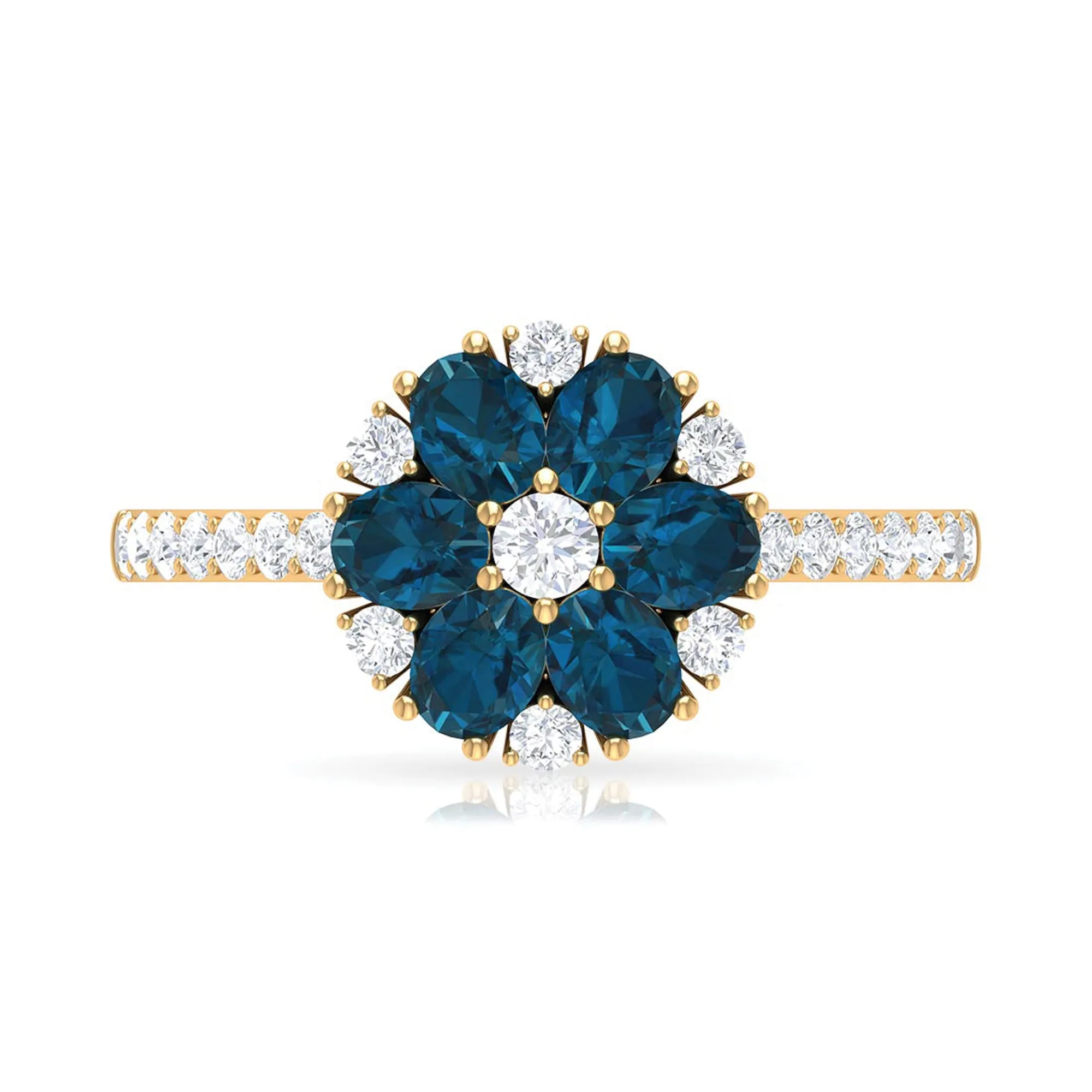 Natural London Blue Topaz and Diamond Flower Engagement Ring