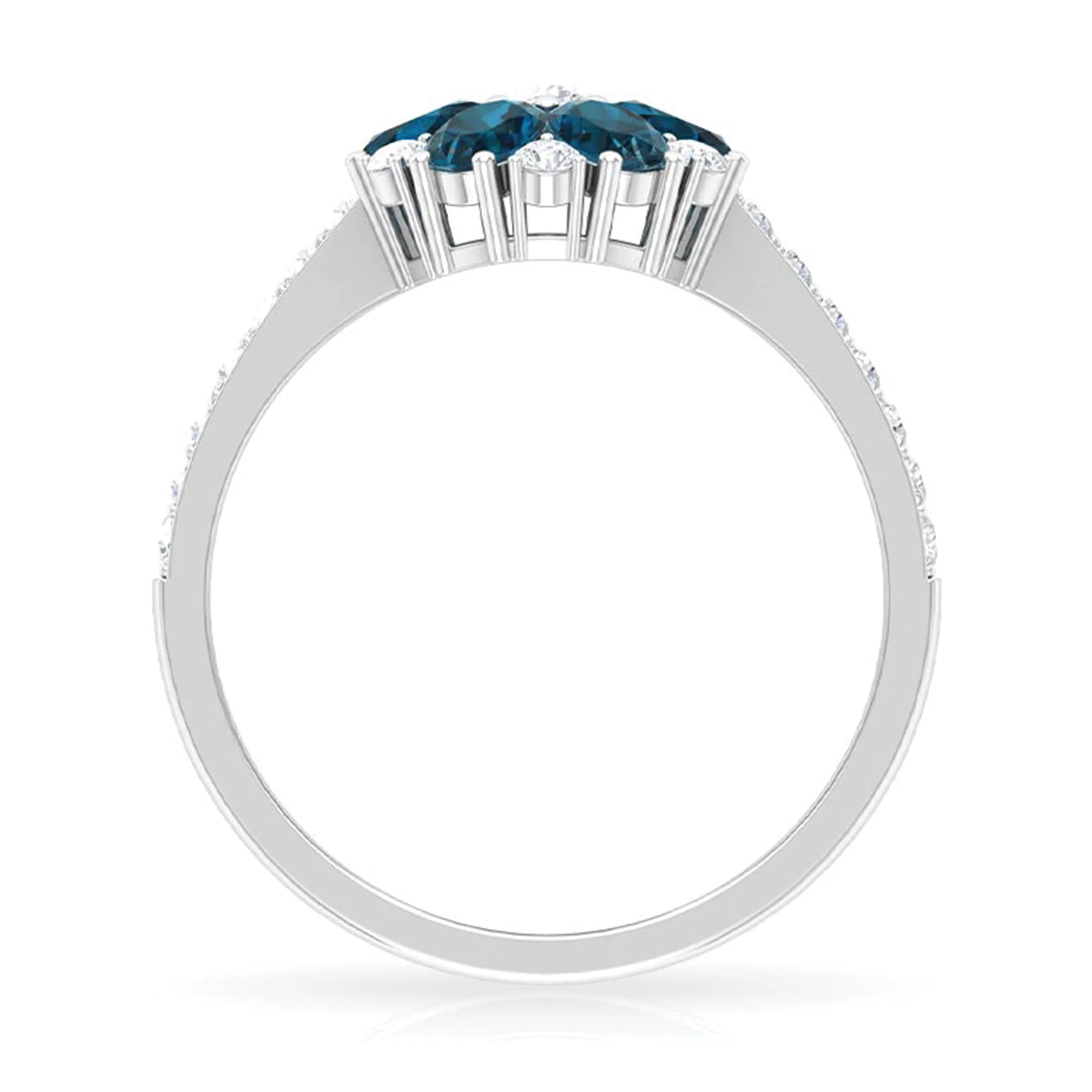 Natural London Blue Topaz and Diamond Flower Engagement Ring