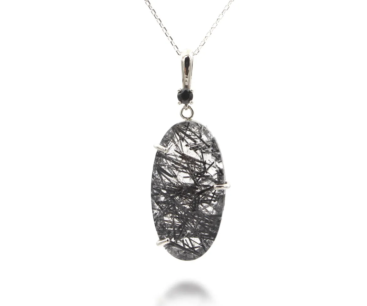 Natural Rutilated Quartz Oval White Gold Necklace