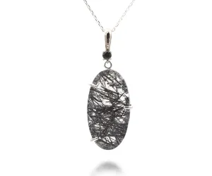 Natural Rutilated Quartz Oval White Gold Necklace