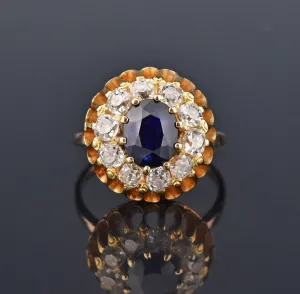 Natural Sapphire 3.10 CTW Diamond Halo Ring