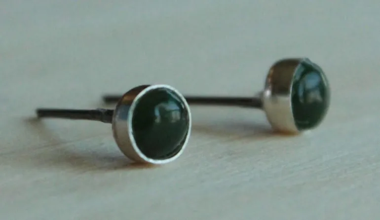 Nephrite Jade Bezel Gemstones, Med (Niobium or Titanium Post Earrings)