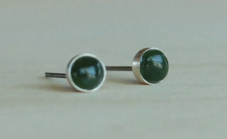 Nephrite Jade Bezel Gemstones, Med (Niobium or Titanium Post Earrings)