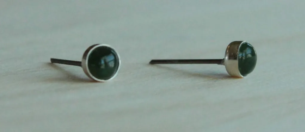Nephrite Jade Bezel Gemstones, Med (Niobium or Titanium Post Earrings)