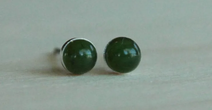 Nephrite Jade Bezel Gemstones, Small (Niobium or Titanium Stud Earrings)