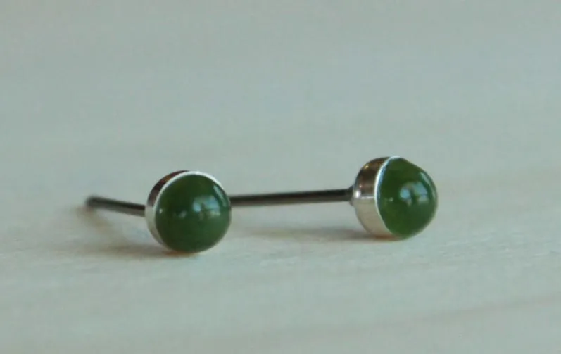 Nephrite Jade Bezel Gemstones, Small (Niobium or Titanium Stud Earrings)