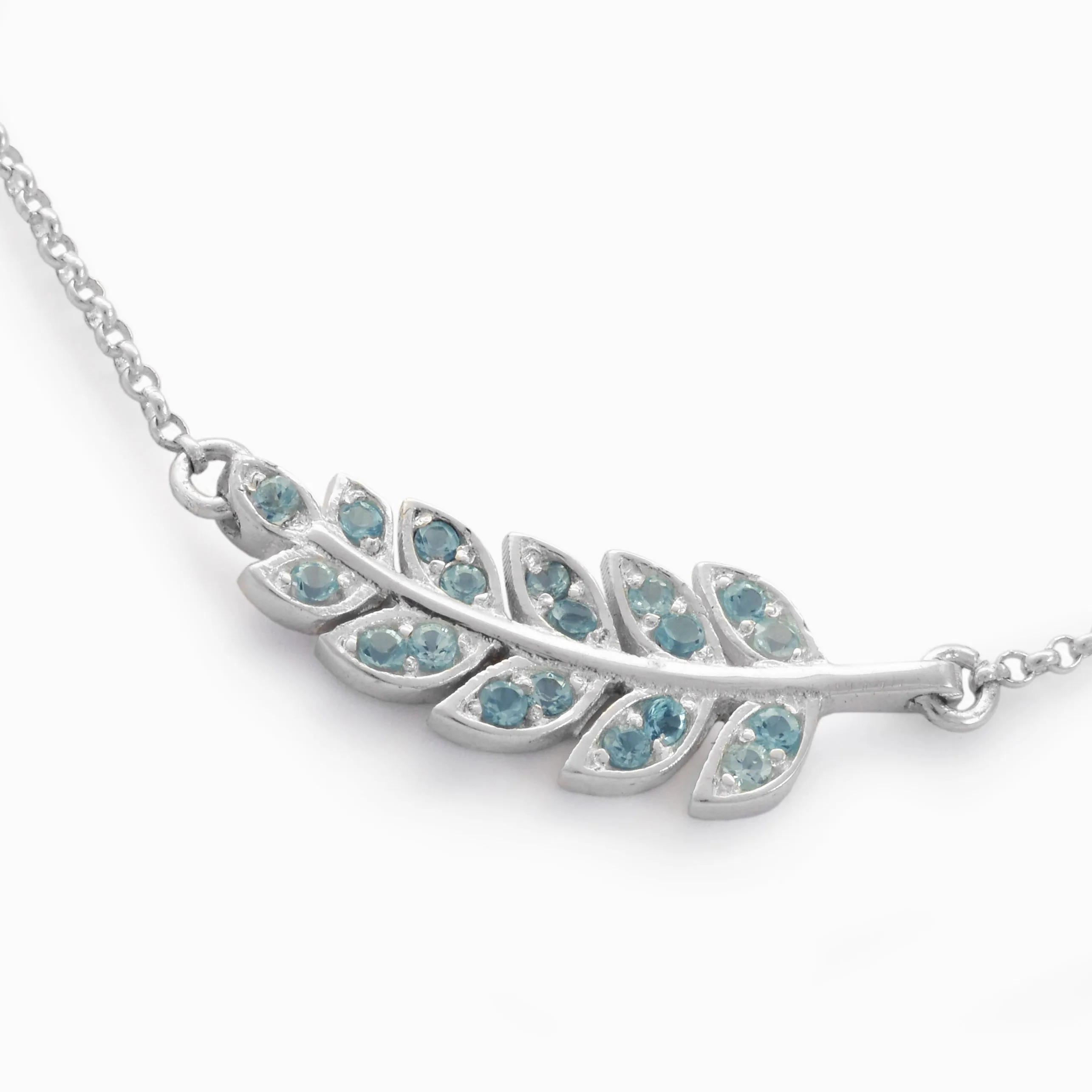 NG4754-2 White gold and Topaz leaf pendant necklace