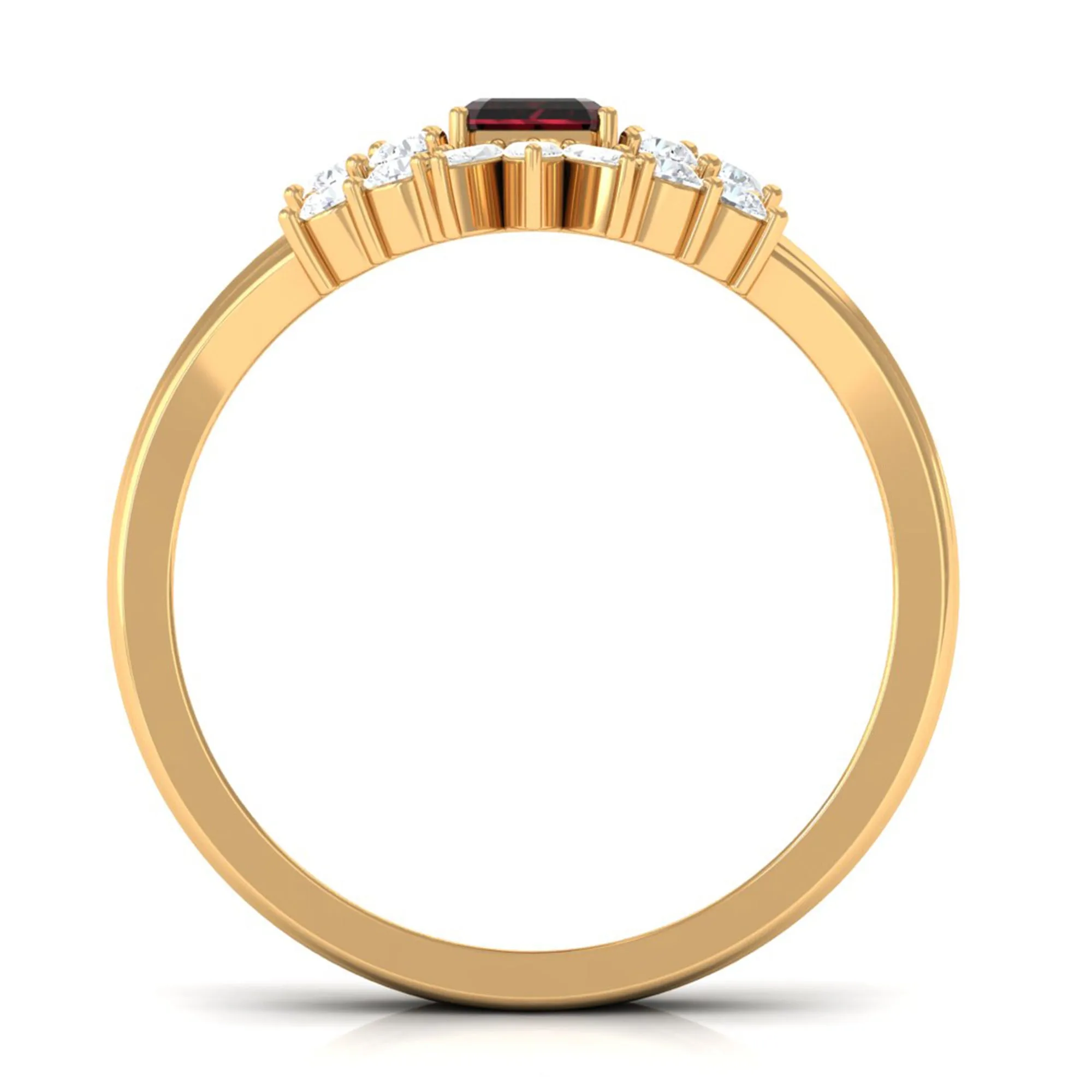 Octagon Cut Garnet Solitaire Ring Set with Diamond