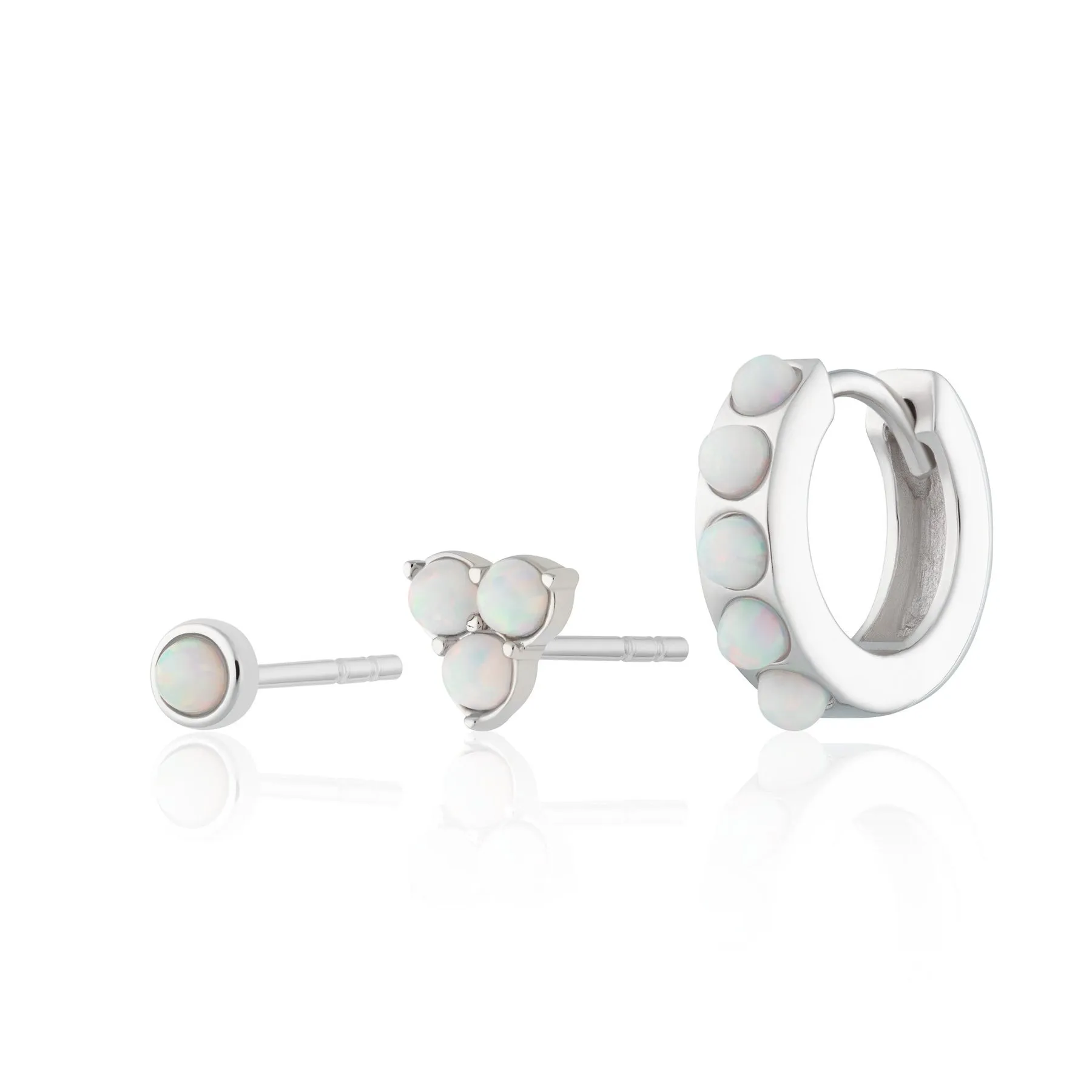 Opal Trinity Set of 3 Earrings - Silver - SPS-108-139-252