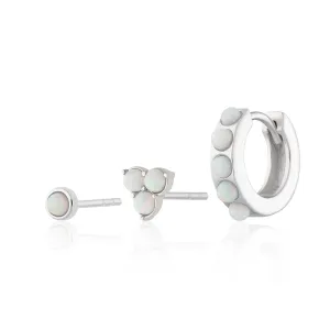 Opal Trinity Set of 3 Earrings - Silver - SPS-108-139-252
