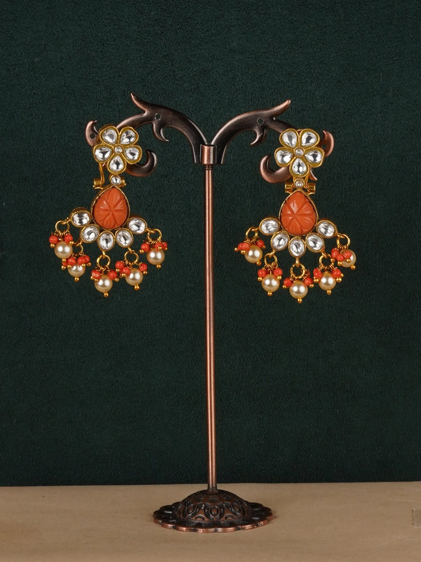 Orange Color Gold Plated Jadau Kundan Necklace Set - MS2212ORA